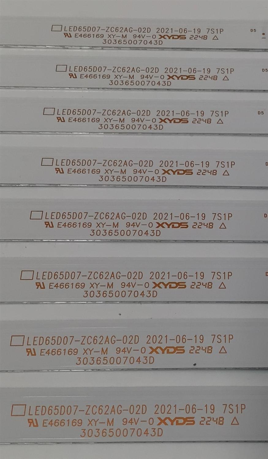 KIT DE LEDS PARA TV ONN ORIGINAL 8 PIEZAS / NUMERO DE PARTE 30365007043D / LED65D07-ZC62AG-02D / 7S1P / 221204AD01 / 65000M73S / PANEL JR645R3HH3L / MODELO 100012587 65" - Imagen 2