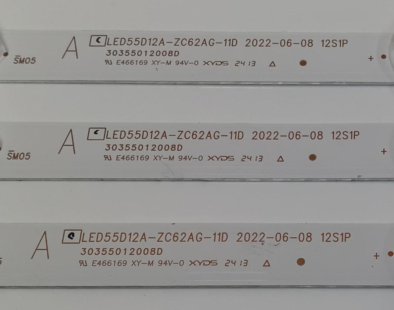 KIT DE LEDS PARA TV ONN ORIGINAL 3 PIEZAS / NUMERO DE PARTE 30355012008D / LED55D12A-ZC62AG-11D / 240416AB12 / 5500M015 / DISPLAY ST5461D18-2 / MODELO 100012586 55" - Imagen 2