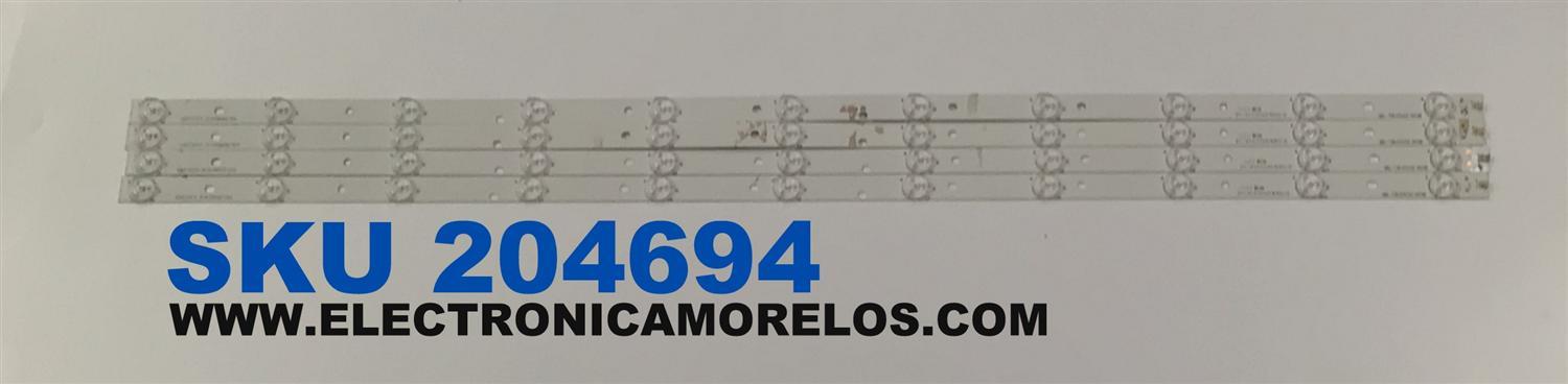 KIT DE LEDS PARA TV DIGITREX ORIGINAL 4 PIEZAS / NUMERO DE PARTE 3BL-T8104102-003B / DY-01E340369 / 6050120010 / JS-SY33EFED-0001 / PANEL HK395WLEDM-CH03H / DISPLAY V400HJ6-PE1 / MODELO DX40FKM