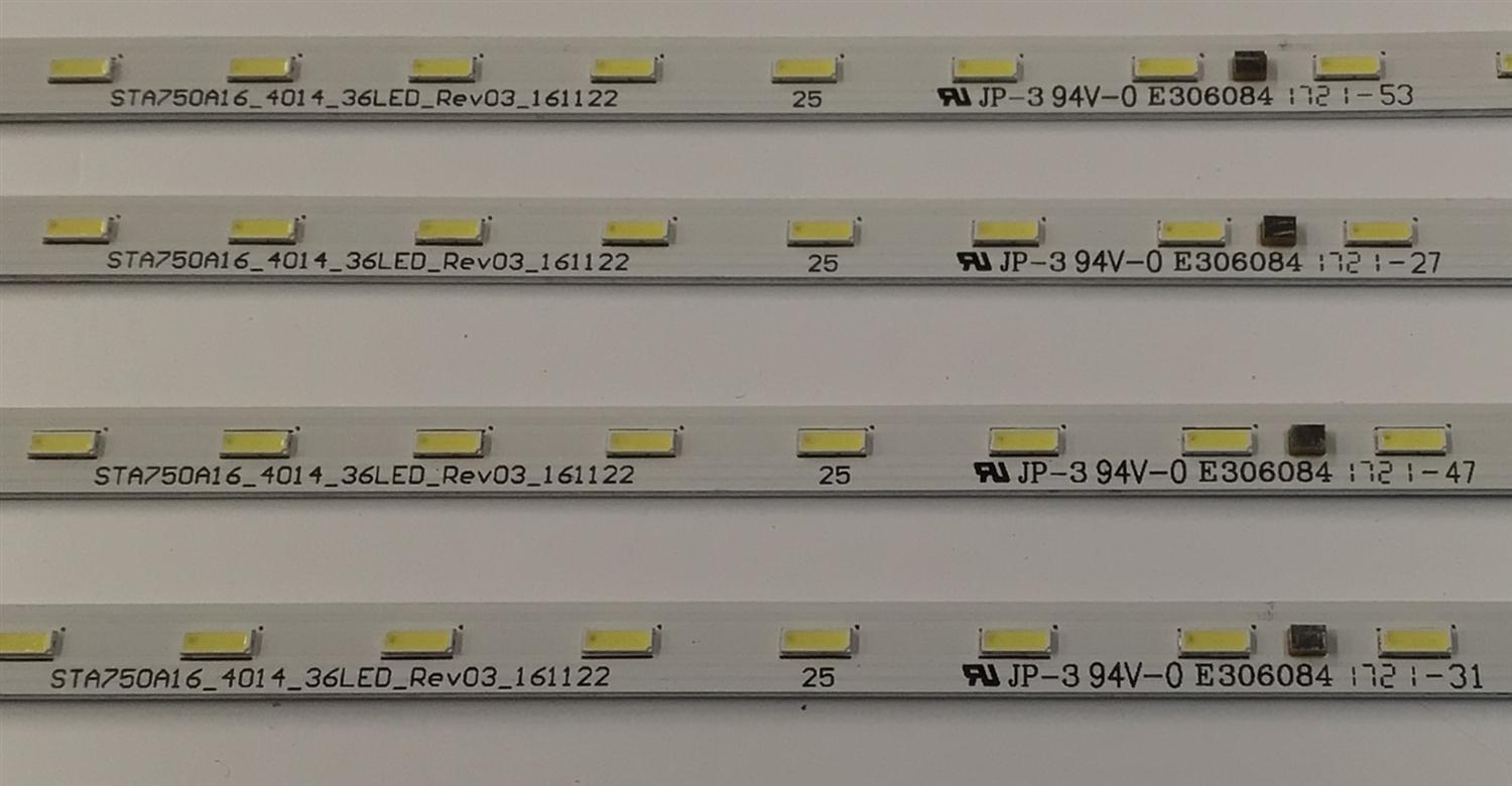 KIT DE LEDS PARA TV SONY ORIGINAL 4 PIEZAS / NUMERO DE PARTE STA750A16 / STA750A16_4014_36LED_REV03_161122 / PANEL S750QF58 V7 / S750QF58 V8 / MODELO XBR-75X800H / XBR75X800H / XBR-75X850E / XBR75X850E - Imagen 2