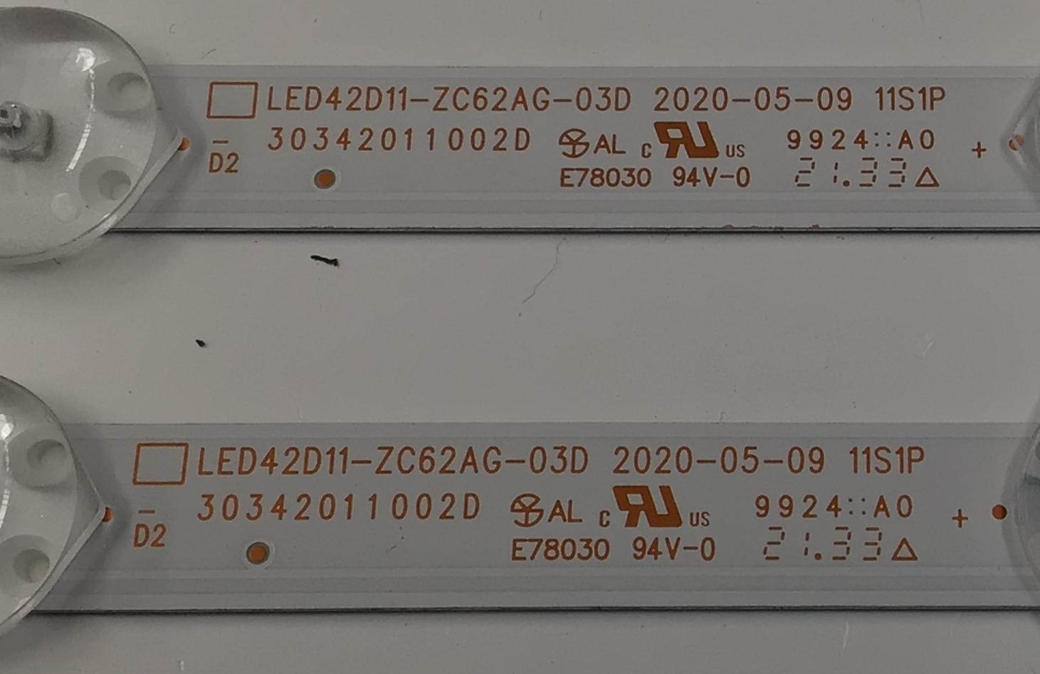 KIT DE LEDS PARA TV JVC ORIGINAL 2 PIEZAS / NUMERO DE PARTE 30342011002D / LED42D11-ZC62AG-03D / 210910BB06 / 42000M72 / PANEL V430DJ1-Q01 / DISPLAY V430DJ1-Q01 REV.D2 / MODELO LT-43MAW804 - Imagen 2