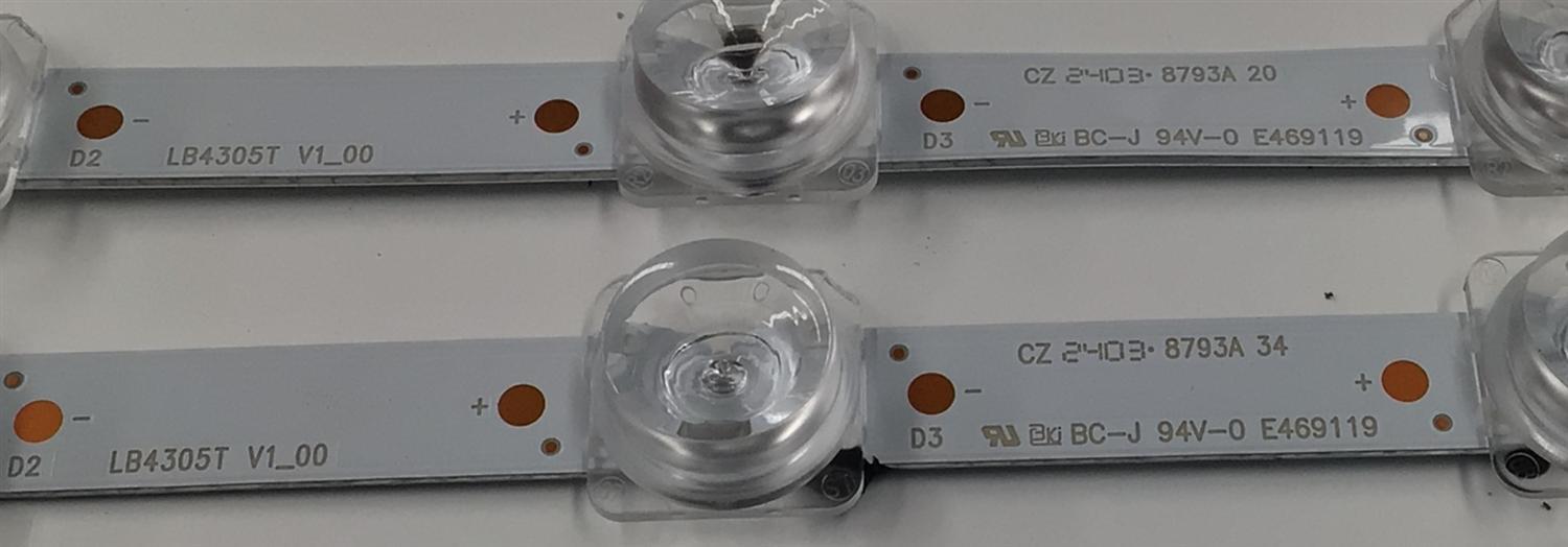 KIT DE LEDS PARA TV ORIGINAL 2 PIEZAS / NUMERO DE PARTE LB4305T / LB4305T V1_00 / 210BZ15D0B / 33MBHC0L / 24051 / 256246 / 31896 / 000002R / 8793A 20 / MODELO 43" - Imagen 2