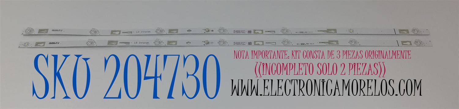 KIT DE LEDS PARA TV PANASONIC ORIGINAL / INCOMPLETO SOLO 2 PIEZAS / NUMERO DE PARTE 43HR332M07A4 V0 / 43D1200UD / HR-A9910-02837 / 4C-LB430T-HR8C / LE0RB2R0-D-K / PANEL LC430EQY(SM)(A3) / MODELO TC-43GX500H / KIT CONSTA ORIGINALMENTE DE 3 PIEZAS