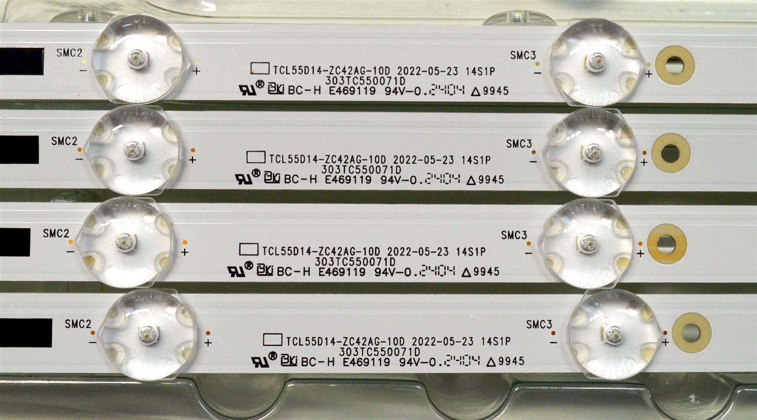 KIT DE LEDS ORIGINAL NUEVOS PARA TV PHILIPS 4 PIEZAS / NUMERO DE PARTE TCL55D14-ZC42AG-10D / 303TC550071D / 4L-ZX055T-ZC018C / TC550MA7 / 2300022690 / E469119 / MODELO 55PUL7973 / 55PUL7973/F6 / 55CF630 - Imagen 4