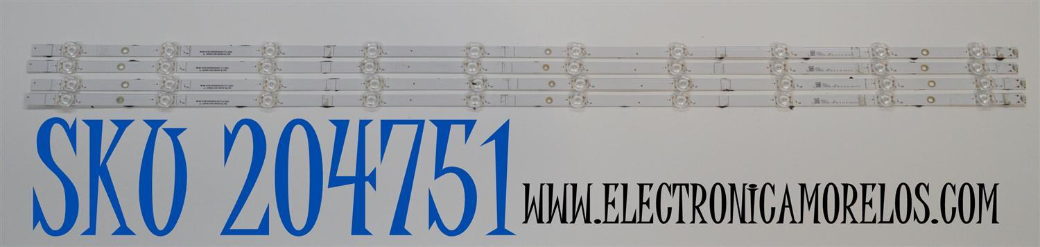 KIT DE LEDS ORIGINAL PARA TV HISENSE 4 PIEZAS / NUMERO DE PARTE JL.D550A1330-003AS-M / JL.D550A13330-003AS-M_V02 / FZD-03E348124HN / 1205904 / D210110 / MODELO 55H6F