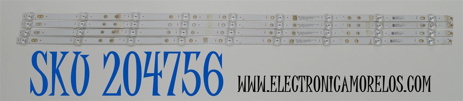 KIT DE LEDS ORIGINAL PARA TV SANSUI 4 PIEZAS / NUMERO DE PARTE JL.D50091330-006DS-M / JL.D50091330-006DS-M_V02 / 50N1 / 185LME43 / D21011 / 30805JF / 050N10Z01 / H502 / MODELO SMX50T1UN
