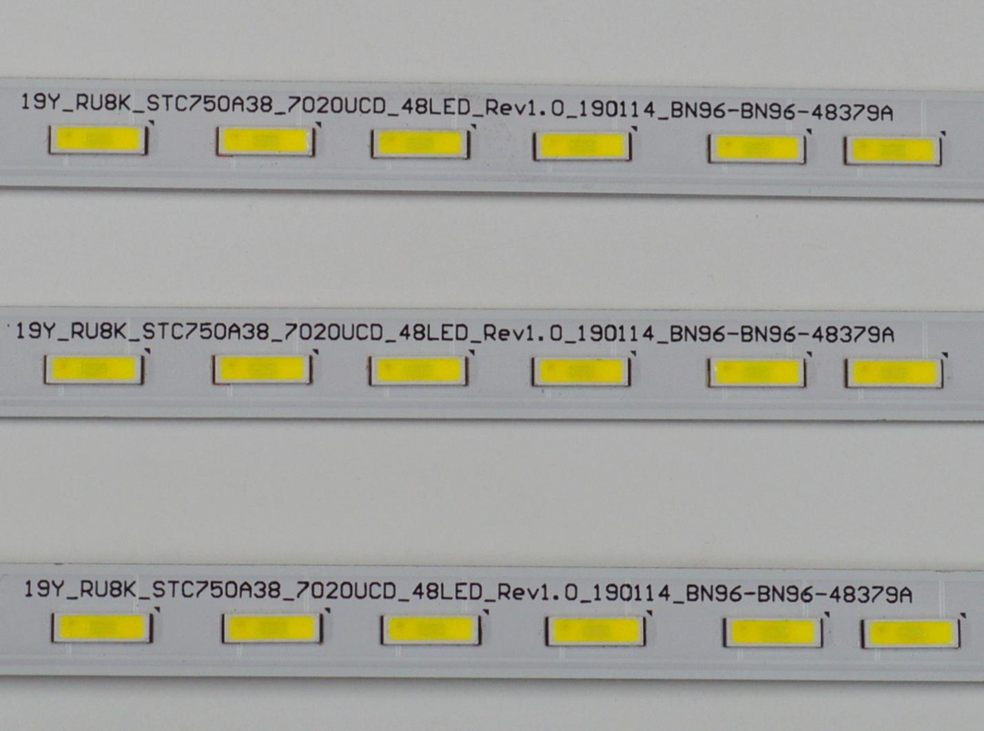 KIT DE LEDS ORIGINAL PARA TV SAMSUNG 3 PIEZAS / NUMERO DE PARTE BN96-48379A / 19Y_RU8K_STC750A38_7020UCD_48LED_REV1.0_190114_BN96_BN96-48379A / 48379A / MODELO LH75QBRE / LH75QBRN / LH75QMRA / LH75QMRE / LH75WMAW / UN75RU8000 / UN75RU9000 / UN75RU800 - Imagen 3