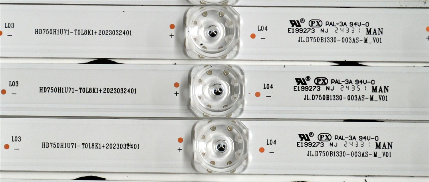 KIT DE LEDS ORIGINAL PARA TV HISENSE 6 PIEZAS / NUMERO DE PARTE JL.D750B1330-003AS-M / JL.D750B1330-003AS-M_V01 / HD750H1U71-T0L8K1/2023032401 / 1404041500 / PANEL HD750H1U71-T0L4K1\ROH / DISPLAY HV750QUB-F92 / MODELO 75R6E5 / 75A6NV - Imagen 3