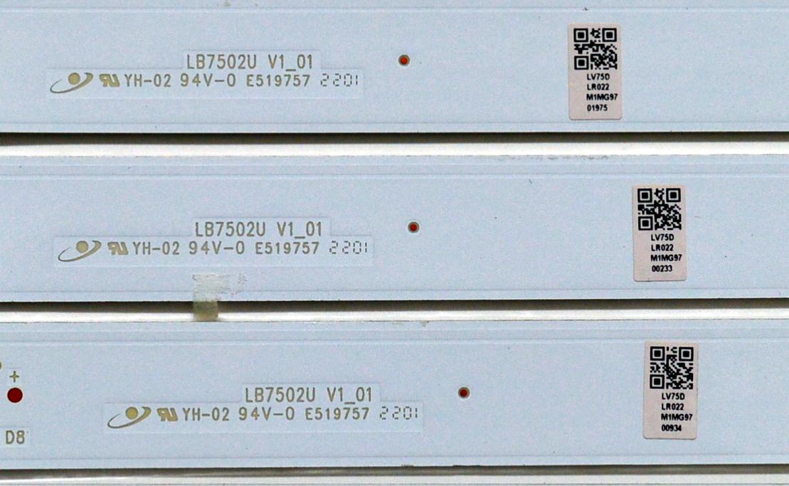 KIT DE LEDS ORIGINAL PARA TV VIZIO 12 PIEZAS / NUMERO DE PARTE LB7502U / LB7502U V0_01 / LB7502U V1_01 / LV75D / LR022 / LL022 / M1MG97 / DISPLAY JR745R3HA2Y / MODELO V755M-K03 / V755M-K03 LFTVN2LY - Imagen 3