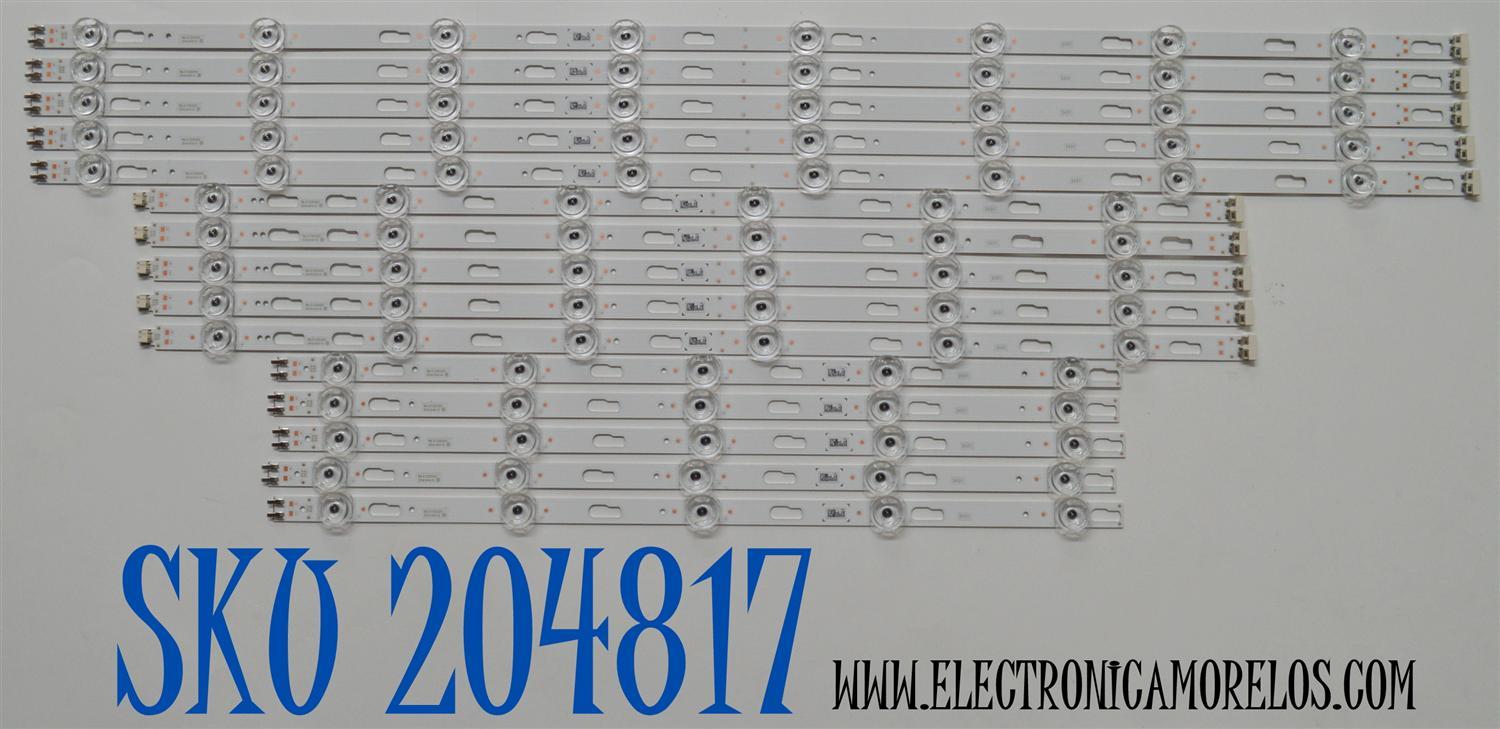KIT DE LEDS ORIGINAL PARA TV SAMSUNG 15 PIEZAS / NUMERO DE PARTE BN96-58299A / BN96-58297A / BN96-58298A / 85MR00 / 85LR00 / 85RR00 / PANEL CY-BD085HGAV2H / DISPLAY T850QVN04.1 / MODELOS UN85DU7100FXZC / UN85DU7200BXZA / UN85DU7200DXZA / UN85DU7200FXZA 