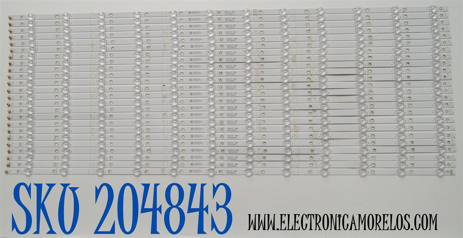 KIT DE LEDS ORIGINAL PARA TV ONN 24 PIEZAS / NUMERO DE PARTE 4708-K98WDK-A2113N11 / XRJ1060 / SLC04708RA0 / K980WDK / 112412-98411011 / K980WDK41 / N2-240815-3220H633 / PANEL K980WDK41 / DISPLAY SG9751D01-1 VER.2.1 / MODELO 100146865 98"