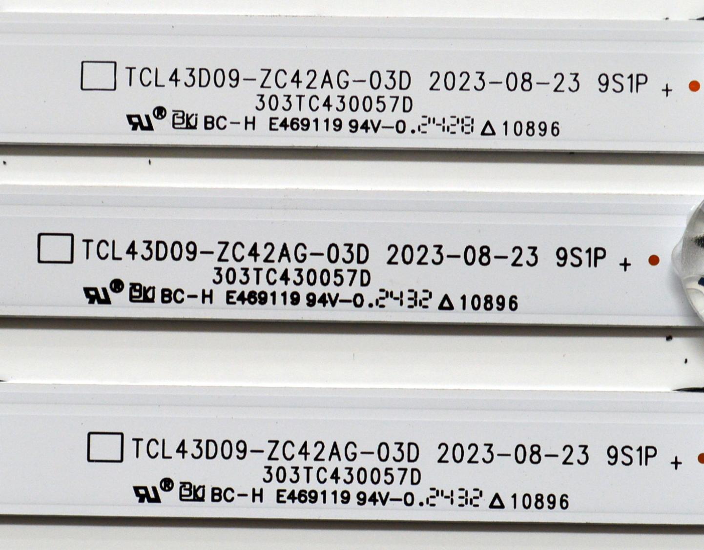 KIT DE LEDS ORIGINAL PARA TV PHILIPS 3 PIEZAS / NUMERO DE PARTE 303TC430057D / TCL43D09-ZC42AG-03D / 2300023185 / 3.0-3.1 / 4L-ZX043T-ZC014X / 240905AD03 / TC430M63 / PANEL LVU430CSDX E0358 / DISPLAY V430DJ2-Q01 / MODELO 43PUL7652/F7 - Imagen 4