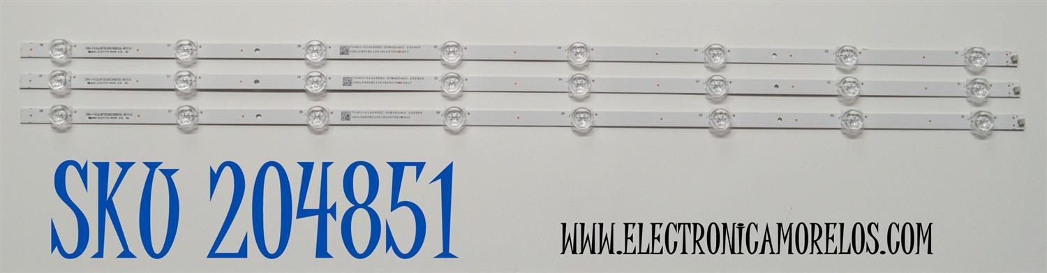 KIT DE LEDS ORIGINAL PARA TV SCEPTRE 3 PIEZAS / NUMERO DE PARTE F43JL6P3030030805Q / CRH-F43JL6P3030030805Q-REV1.0 / 70401-01428SSC / SVB430AK2 / 233928 / 162L0632E2105160007D / PANEL BOEA430WU1 / DISPLAY CC430LV1D / MODELO X437BV-FSRD / X437BV-FSRB