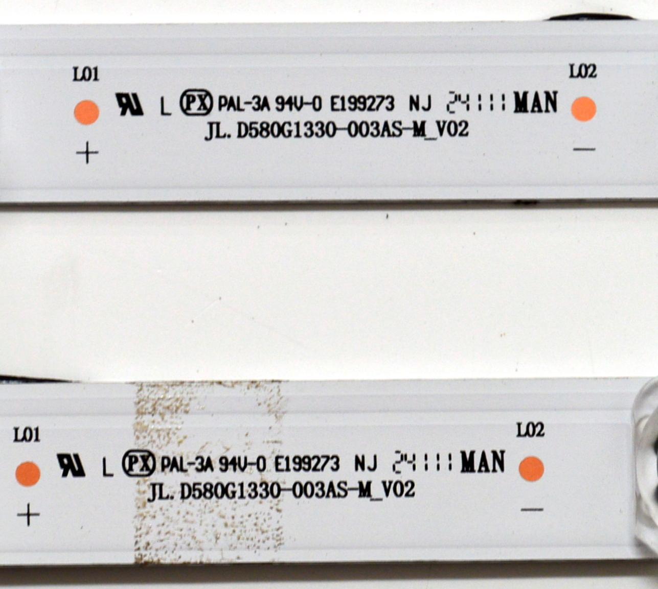 KIT DE LEDS ORIGINAL PARA TV HISENSE  2 PIEZAS / NUMERO DE PARTE JL.D580G1330-003AS-M / JL.D580G1330-003AS-M_V02 / HD580H1U91-T0L1 / 2023121201 / 2023121201 / 1400348500 / 2204 230631 / PANEL HD580H1U91-T0L1/ROH / DISPLAY CV580U4-L01 / MODELO 58R6E5 / 58A6NV - Imagen 3