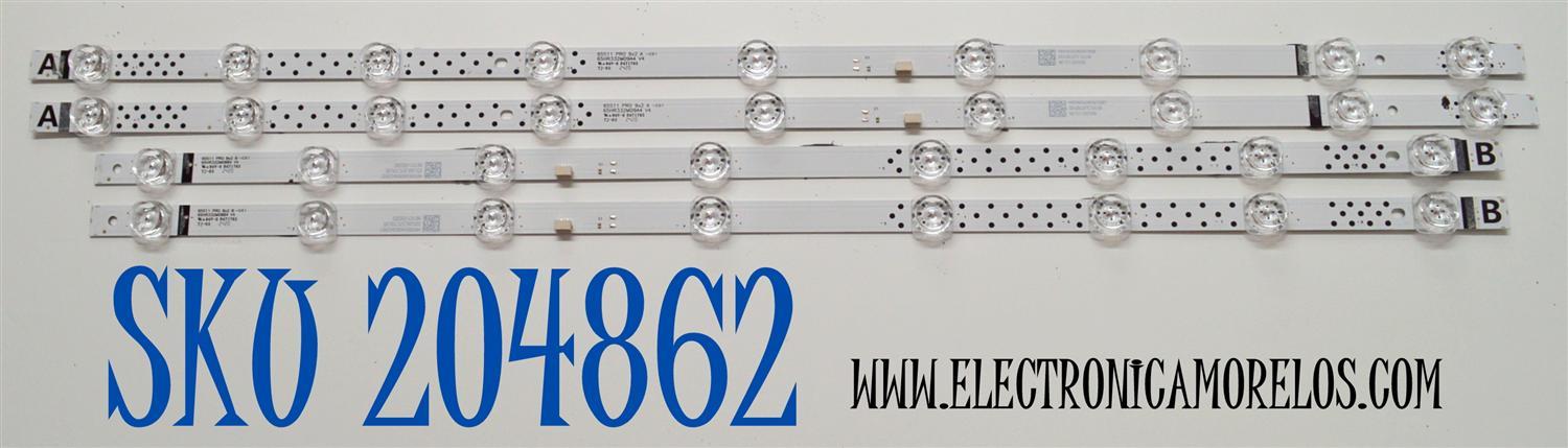 KIT DE LEDS ORIGINAL PARA TV TCL 4 PIEZAS / NUMERO DE PARTE 65HR332M09A4 / 65HR332M08B4 / 65HR332M09A4 V4 / 65HR332M08B4 V4 / 65S11 PRO 8X2 B-C01 / 65S11 PRO 9X2 A-C01 / 02UJ8/LS7C10U3B / PANEL LVU650NDAL / DISPLAY ST6451D06-3 VER.2.1 / MODELO 65S41BR