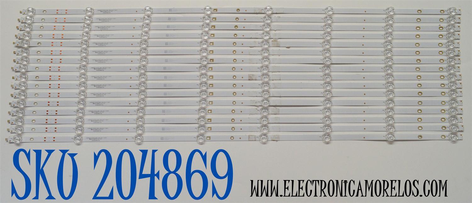 KIT DE LEDS ORIGINAL PARA TV ONN 16 PIEZAS / NUMERO DE PARTE 30385008001DS / LED85D08-ZC42AG-03DS / 85000M05 / 240923AD01 / 240921BD01 / DISPLAY V850DJ2-Q01 / MODELO 100150805 85"