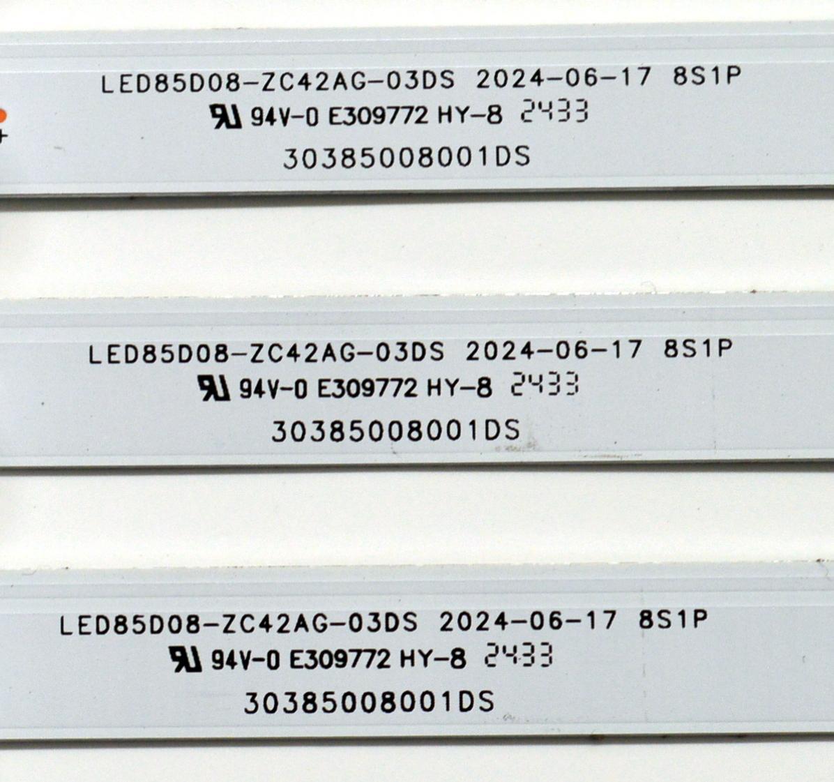 KIT DE LEDS ORIGINAL PARA TV ONN 16 PIEZAS / NUMERO DE PARTE 30385008001DS / LED85D08-ZC42AG-03DS / 85000M05 / 240923AD01 / 240921BD01 / DISPLAY V850DJ2-Q01 / MODELO 100150805 85" - Imagen 4