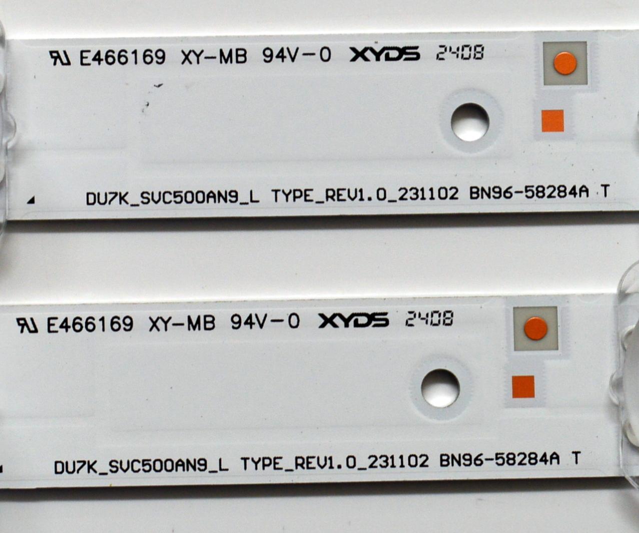 KIT DE LEDS ORIGINAL PARA TV SAMSUNG 4 PIEZAS / NUMERO DE PARTE BN96-58284A / BN96-58285A / DU7K_SVC500AN9-R / DU7K_SVC500AN9-L / TYPE_REV1.0_231102 / 58284A / 58285A / PANEL CY-BD050HGNV2H / DISPLAY V500DJ7-QE1 / BN96-52422A / MODELO UN50DU7200DXZA DC02 - Imagen 3