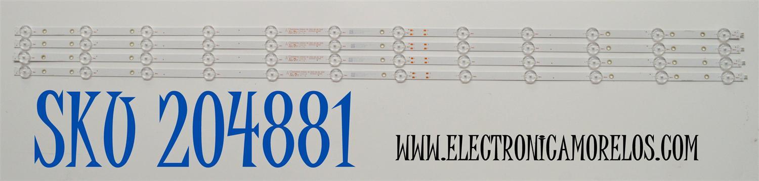 KIT DE LEDS ORIGINAL PARA TV SELECT SERIES ROKU 4 PIEZAS / NUMERO DE PARTE  30355012008D / LED55D12A-ZC65AG-11D / 240716AB11 / 5500M015 / DISPLAY V550DJ2-Q01 REV.D1 / MODELO 55R4AX