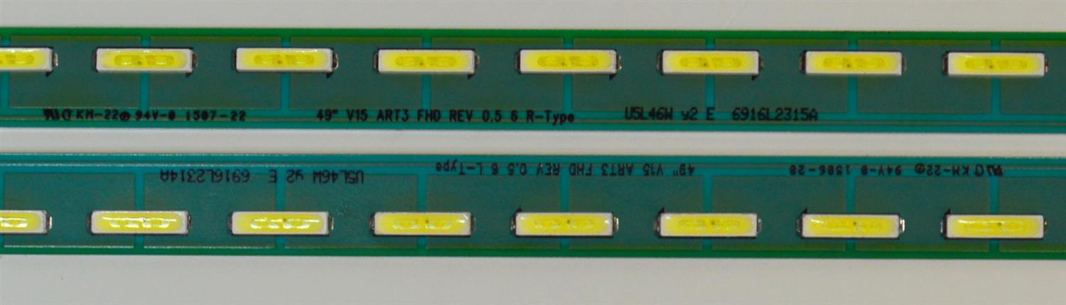 KIT DE LEDS ORIGINAL PARA TV LG 2 PIEZAS / NUMERO DE PARTE 6916L-2314A / 6916L-2315A / 49" V15 ART3 FHD REV 0.5 6 R-TYPE / 49" V15 ART3 FHD REV 0.5 6 L-TYPE / 6916L2314A / 6916L2315A / PANEL LC490EUE (FH)(M1) / MODELO 49LF6300-UA.BUSYLJR - Imagen 2