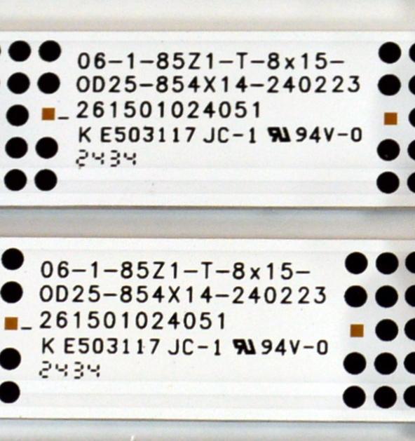 KIT DE LEDS ORIGINAL PARA TV TCL 8 PIEZAS / NUMERO DE PARTE 261501024051 / 06-1-85Z1-T-8X15-0D25-85AX14-240223 / 2301001046850 / YF-N5H2Q0A /  PANEL HK850WLEDM-JH81H / DISPLAY PT850GT01-4 VER.1.0 / MODELO 85S410R - Imagen 3