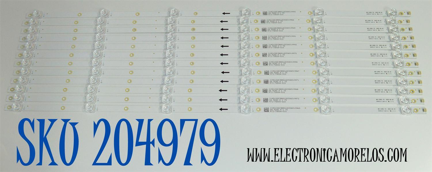 KIT DE LEDS ORIGINAL PARA TV PROSCAN 12 PIEZAS / NUMERO DE PARTE MS-L5651 V2 / R72-70D04-010 / A4 M240 H C 7S / 21M0100D3MU1003083199 / PANEL D70-C20 / DISPLAY JE695R3HC2LZX / MODELO PWOSU7045