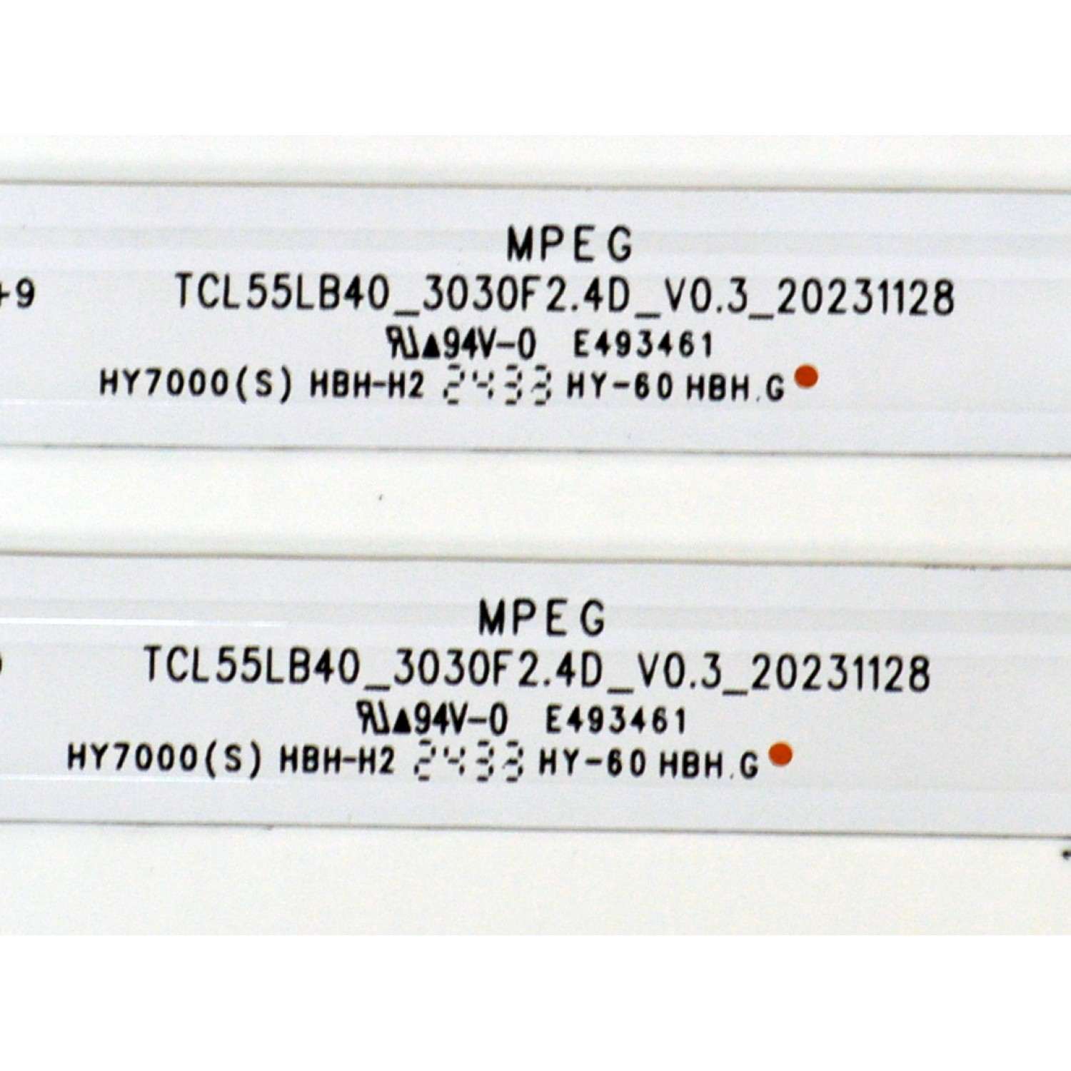 KIT DE LEDS ORIGINAL PARA TV TCL 4 PIEZAS / NUMERO DE PARTE TCL55LB40 / TCL55LB40_3030F2.4D_V0.3_20231128 / N0101-000557-A00 / HY7000 (S) HBH-H2 / PANEL LVU550NDL / DISPLAY PT550GT08-1 VER.1.0 / MODELO 55Q651G - Imagen 3