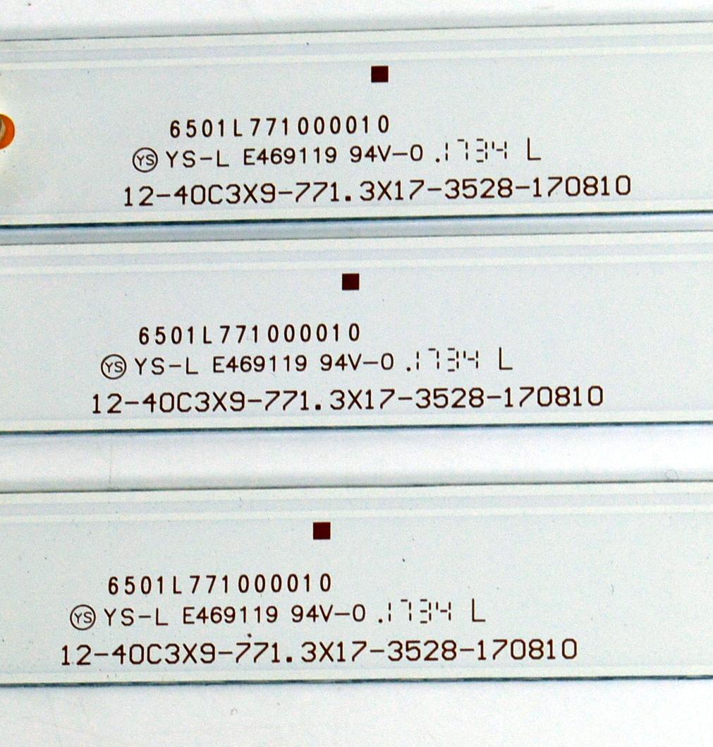 KIT DE LEDS ORIGINAL PARA TV ONN 3 PIEZAS / NUMERO DE PARTE 6501L771000010 / 12-40C3X9-771.3X17-3528-170810 / 23010403900020 / 8149010040005 / YF-A12M004HJED-0001 / PANEL K550WDGF / DISPLAY LC550EQC (SM)(A4) / MODELO 100012586 55" - Imagen 2