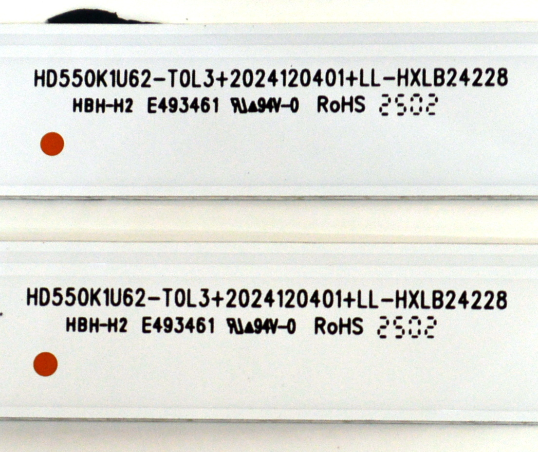 KIT DE LEDS ORIGINAL PARA TV HISENSE 2 PIEZAS / NUMERO DE PARTE HXLB24228 / HD550K1U62-T0L3+2024120401+LL-HXLB24228 / 250224LD / 1412262 / PANEL HD550K1U51-T0L3 / DISPLAY T550QVN10.0 / MODELO 55A5NV / 55A65NV - Imagen 3