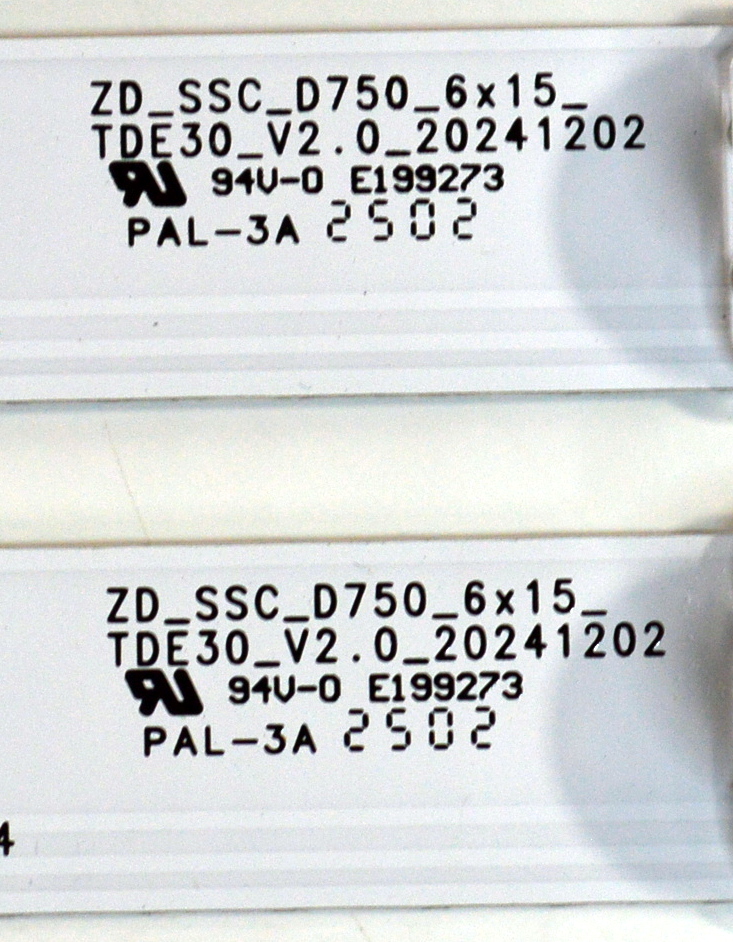 KIT DE LEDS ORIGINAL PARA TV HISENSE 6 PIEZAS / NUMERO DE PARTE ZD_SSC_D750_6X15_TDE30 / ZD_SSC_D750_6X15_TDE30_V2.0_20241202 / 1411256 / HE250529 / PANEL HD750K1U41-T0L5B1 / DISPLAY JR745R3HD0Y / MODELO 75QD6QV / 75QD6QV 75Q60QUV - Imagen 2