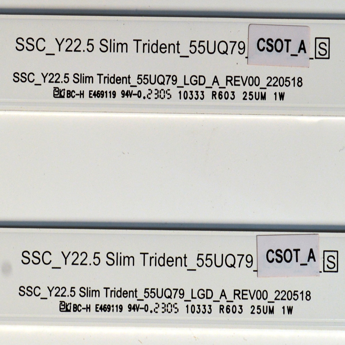 KIT DE LEDS ORIGINAL PARA TV LG 7 PIEZAS / NUMERO DE PARTE EAV65055401 / SSC_Y22.5 SLIM TRIDEM_55UQ79_CS0T_A_S / SSC_Y22.5 SLIM TRIDEM_55UQ79_LGD_A_REV00_220518 / CS0T 550J4 / PANEL NC550TQG-VCKHC / DISPLAY ST5461D13-7 VER.2.1 / MODELO 55UR7800PSB / 55UR7800PSB.BWMCLJM - Imagen 3