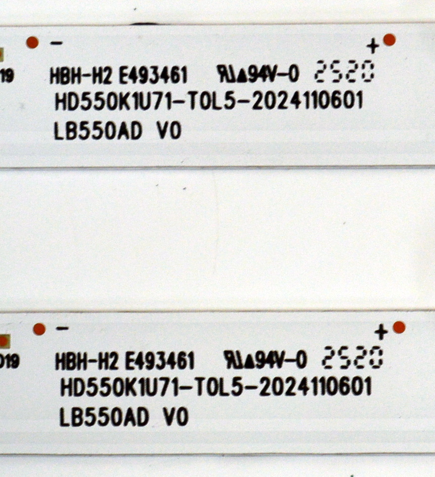 KIT DE LEDS ORIGINAL PARA TV HISENSE 2 PIEZAS / NUMERO DE PARTE LB550AD / LB550AD V0 / HD550K1U71-T0L5-2024110601 / 1411257S00 / PANEL HD550K1U71-T0L5\ROH / DISPLAY HF550QUB-F21 REV.2.0 / MODELO 55QD65QV / 55QD6QV - Imagen 3