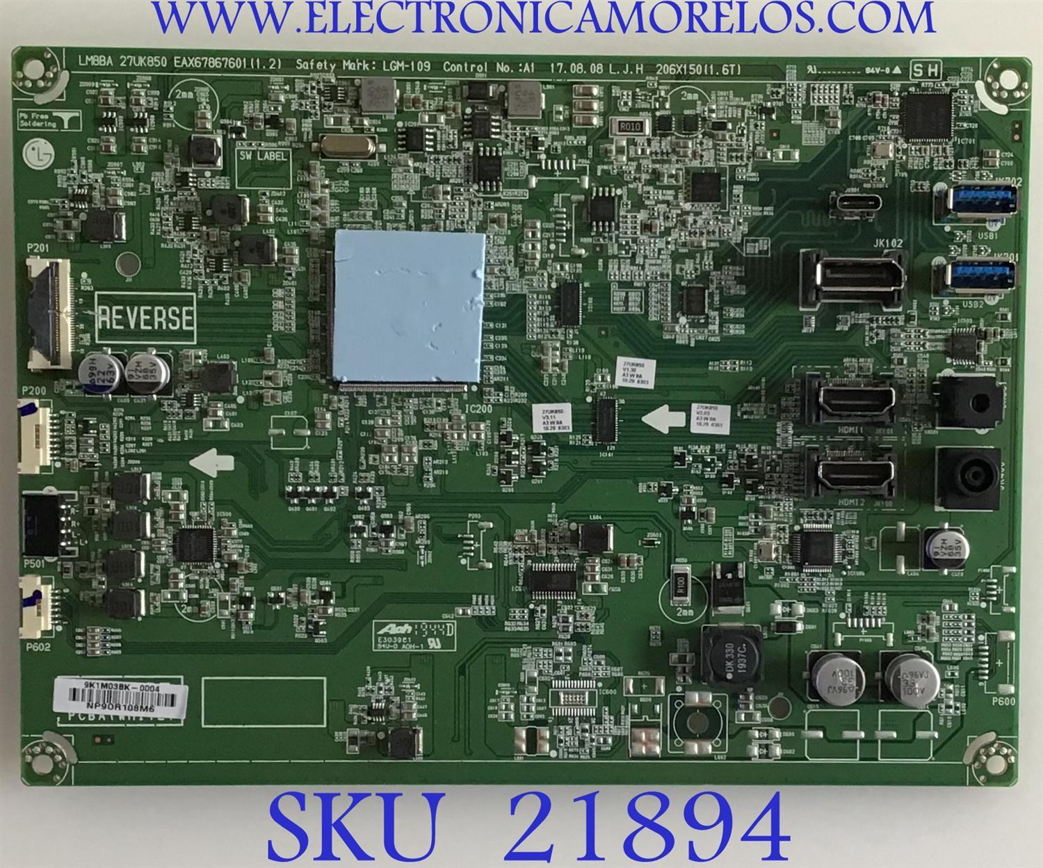 MAIN MONITOR LG / EAX67867601 / EAX67867601(1.2) / NP90R108M6 / PANEL MV270QUM-N20 / MODELO 27UK850-WB.AUSDNPN / 27UL850-WB.AUSDNPN