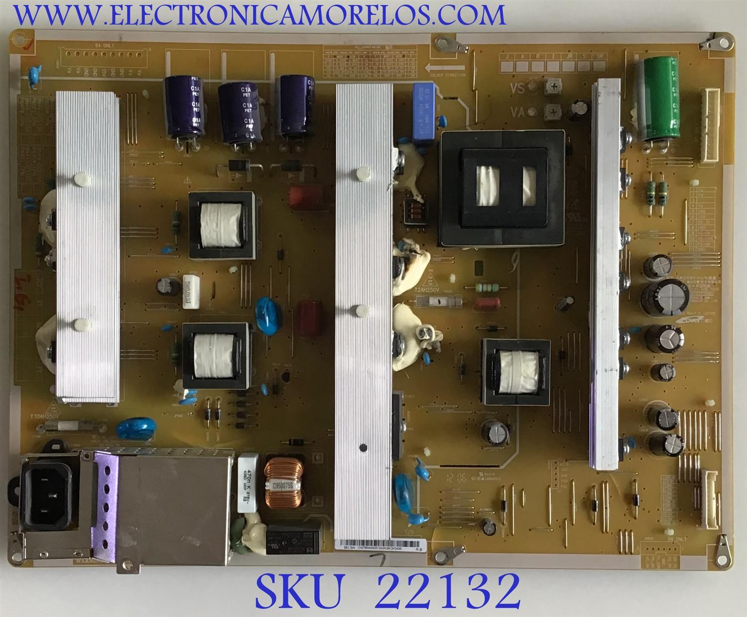 FUENTE DE PODER SAMSUNG / BN44-00513A / P60FW_CPN / BN4400513A / PANEL S60FH-YD01 / MODELOS PN60E6500EFXZA TW02 / PN60E530A3FXZA TS02 NOTA IMPORTANTE:TARJETA RETRABAJADA