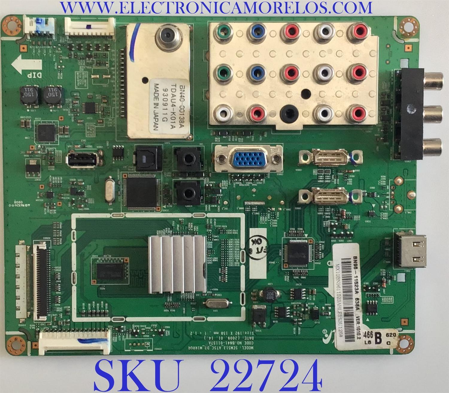 MAIN PARA TV SAMSUNG / BN96-11523A / BN41-01157A / BN97-03466B / SUSTITUTA BN94-02654D / PANEL T260XW02 V.S / MODELO LN26B460B2DXZA