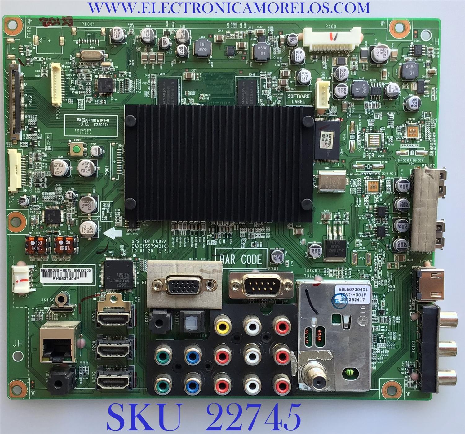 MAIN PARA TV LG / EBR65872609 / EAX61557903(0) / 65872605 / SUSTITUTA EBR68027901 / PANEL PDP50R10102 / MODELO 50PK750-UA.AUSALHR
