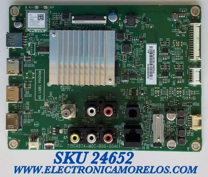MAIN PARA SMART TV VIZIO 4K UHD CON HDR RESOLUCION (3840 x 2160) / NUMERO DE PARTE XKCB02K009 / 715GA874-M0C-B00-004K / (X)XKCB02K009010X / BPRJQ3KA1 / 4851687 / PANEL TPT430H3-QUBH10.K REV:SAP0H / MODELO V435-H11 LTMUZGLW / V435-H1 LTC
