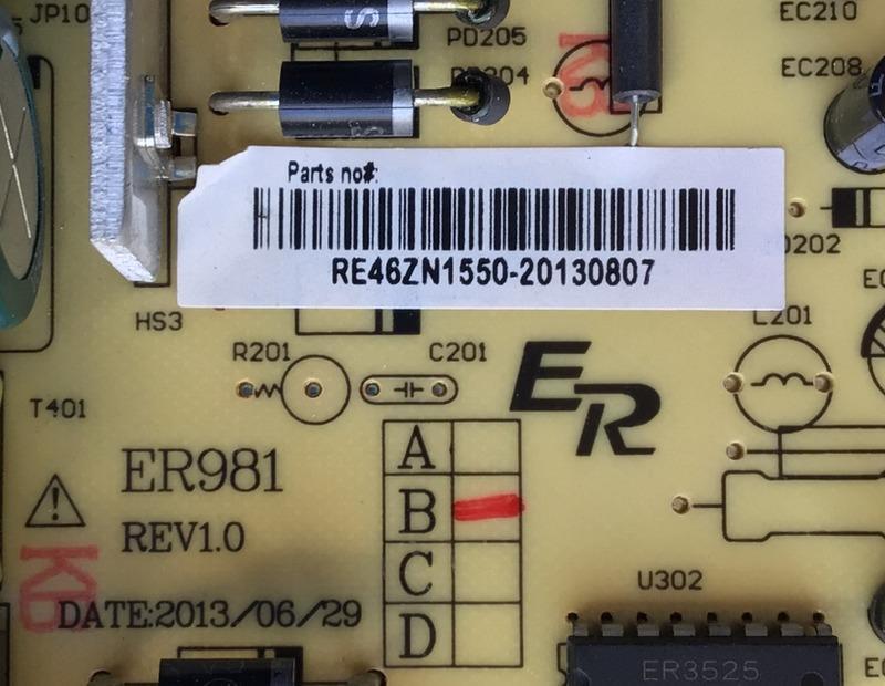 FUENTE DE PODER PARA TV RCA / NUMERO DE PARTE RE46ZN1550 / ER981 / E3-98102012-ER / MI2-130807 / WP1307062  / PANEL LK600D3HA6S-12V / MODELO LED60B55R120Q - Imagen 2