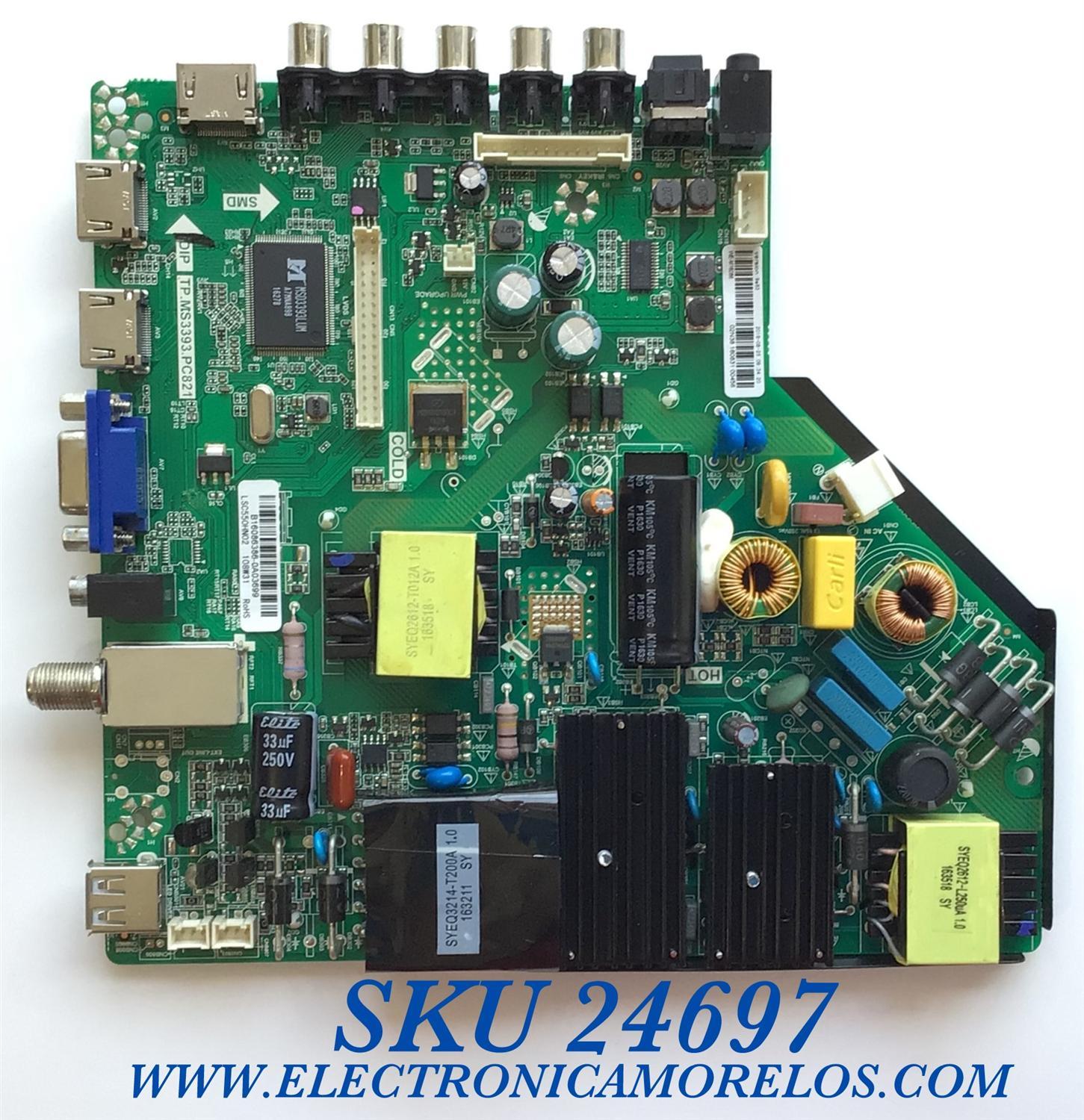 MAIN FUENTE PARA TV WESTINGHOUSE / NUMERO DE PARTE 890-M00-02N38 / TP.MS3393.PC821 / LSC550HN02 / B16086386 / WE-M16086 / PANEL T550-DXA-DLED / MODELO WD55FB1530