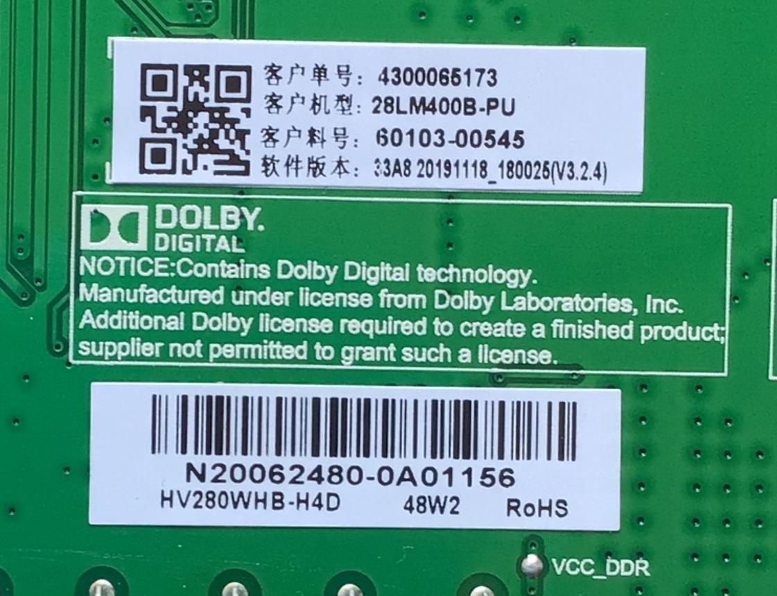 MAIN FUENTE PARA TV LG NUMERO DE PARTE 60103-00545 / TP.MS3553T.PB791 / 4300065173 / 20191118 / HV280WHB-H4D / B3644802 / PANEL BOEI28WX1 / MODELO 28LM400B-PU.AUSDLPM / 28LM400B-PU / 28LM400B - Imagen 3