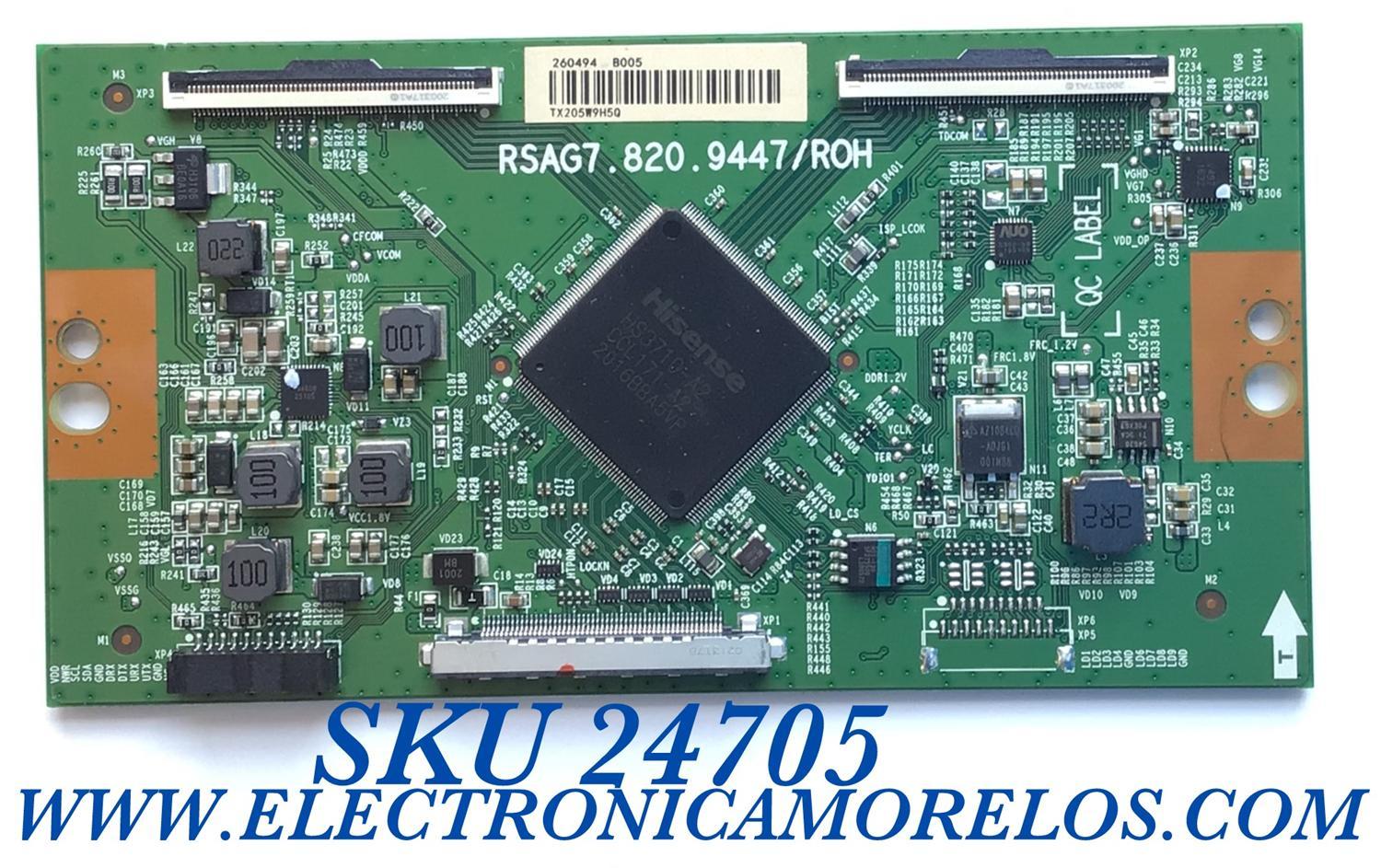 T-CON PARA TV HISENSE / NUMERO DE PARTE 260494 / RSAG7.820.9447/ROH / TX205W9H5Q / B005 / PANEL JHD500X3U51-TA\S0\FJ\GM\ROH / MODELO 50H8G