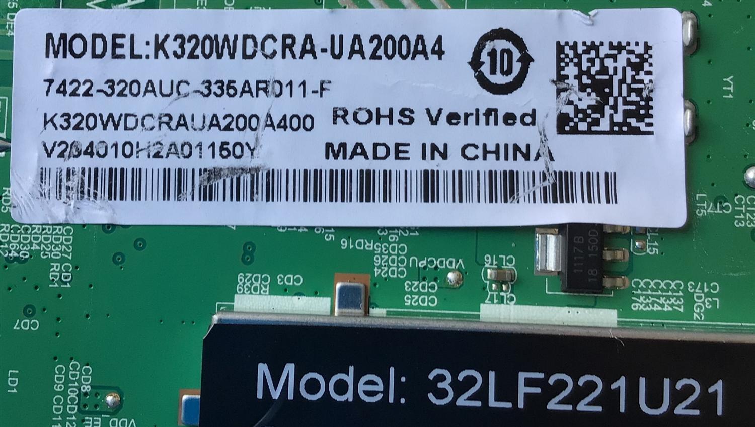 MAIN PARA TV TOSHIBA SMART HD / NUMERO DE PARTE CN2T100001H / TD.T950.67 / CN2T100001H00DWALMK16760000B / PANEL K320WDCRA-UA200A4 / DISPLAY T320XVN02.G / MODELO 32LF221U21 - Imagen 3