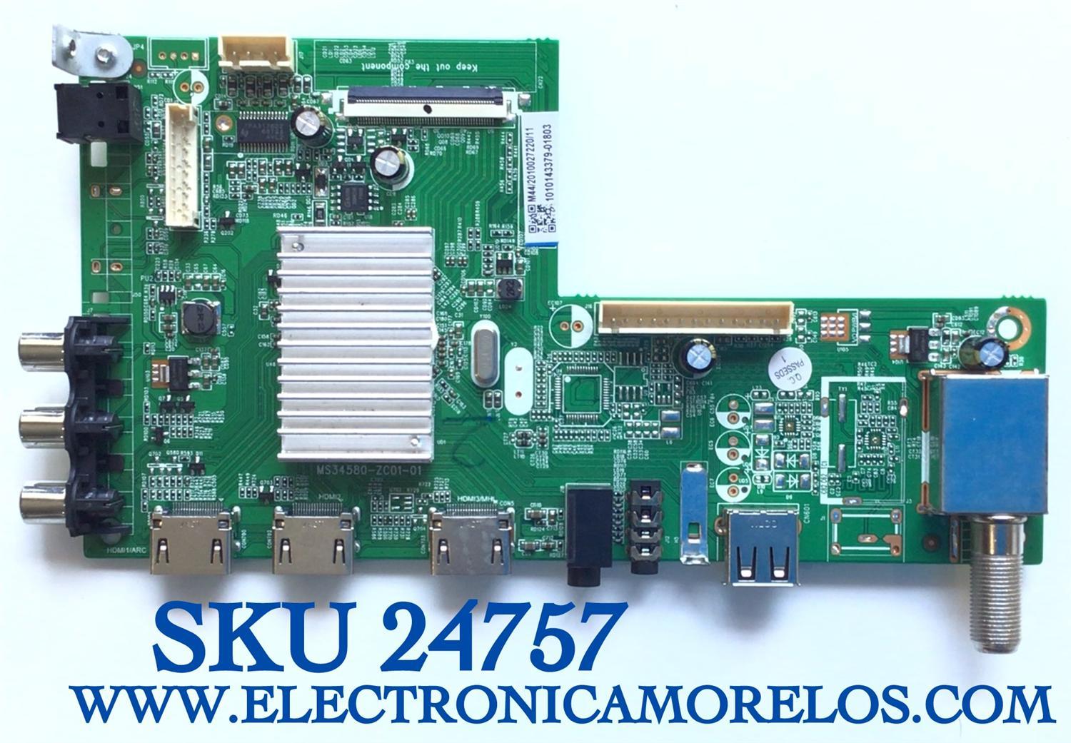 MAIN PARA TV JVC SMART 4K UHD CON HDR RESOLUCION (3840 x 2160) NUMERO DE PARTE 1010143379 / MS34580-ZC01-01 / M44/2010027220/11 / 2010027220D / PANEL LSC490FN02-G01 / MODELO LT-49MA770