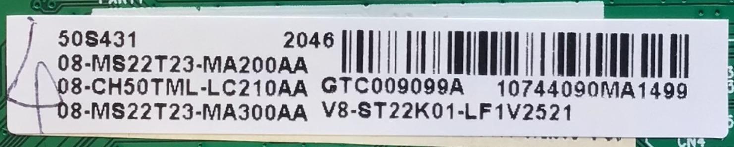 MAIN PARA TV TCL·ROKU TV 4K UHD HDR SMART TV / NUMERO DE PARTE 08-CH50TML-LC210AA / 08-MS22T23-MA200AA / 08-MS22T23-MA300AA / V8-ST22K01-LF1V / 40-MS22T9-MAA2HG / PANEL LVU500NDEL HS9W01 / DISPLAY CV500U2-L02 / MODELO 50S431 /  50S435 - Imagen 3