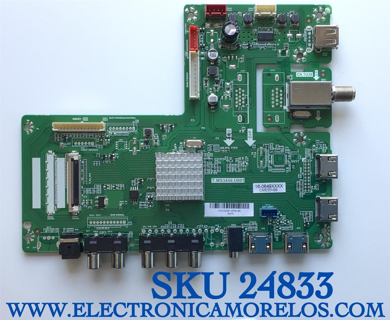 MAIN PARA TV KONCHRIS / NUMERO DE PARTE A16100397 / T.MS3458.U801 / A16100397-0P00180 / 16-0649XXXX / CME55N99 / PANEL LSC550FN18 / MODELO CME55N99
