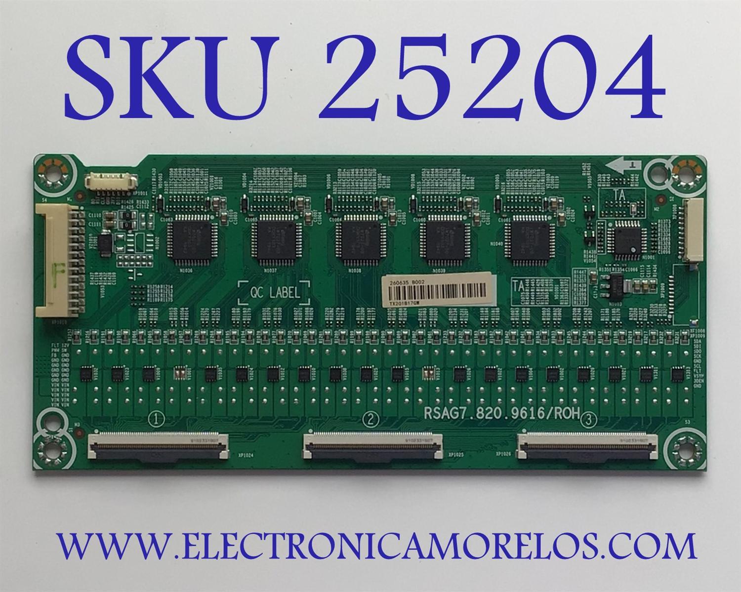 LED DRIVER PARA TV HISENSE QLED / NUMERO DE PARTE 260635 / RSAG7.820.9616/ROH / TX201B17GW / B002 / PANEL JHD550X3U81-TA\S0\FJ\GM\ROH / DISPLAY ST5461D13-2 VER.2.2 / MODELO 55H8G