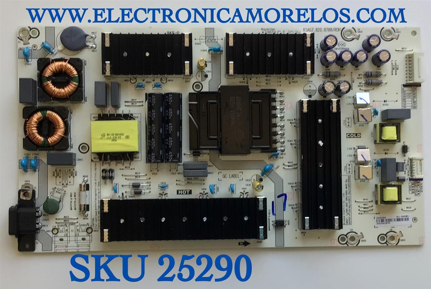 FUENTE PARA TV HISENSE NUMERO DE PARTE 259286 / RSAG7.820.8788/ROH / HLL-5465WI / DPD209CAPVV / PANEL HO650S107L-K1/CKS3A/ROH / MODELO 65R6E1