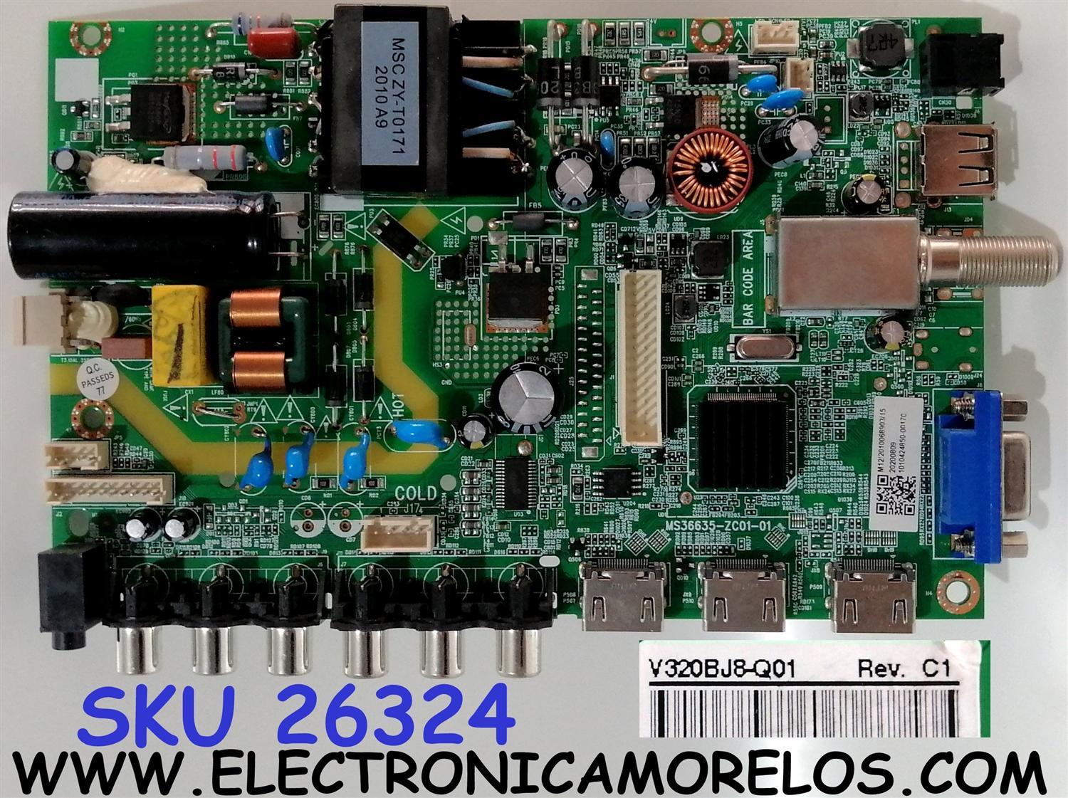 MAIN FUENTE ((COMBO)) PARA TV JVC HD / NUMERO DE PARTE 515C35533M12 /  MS36635-ZC01-01 / 20200809 / 1010424850 / M12/2010068903/15 / DISPLAY V320BJ8-Q01 REV.C1 / LT-32MAW200