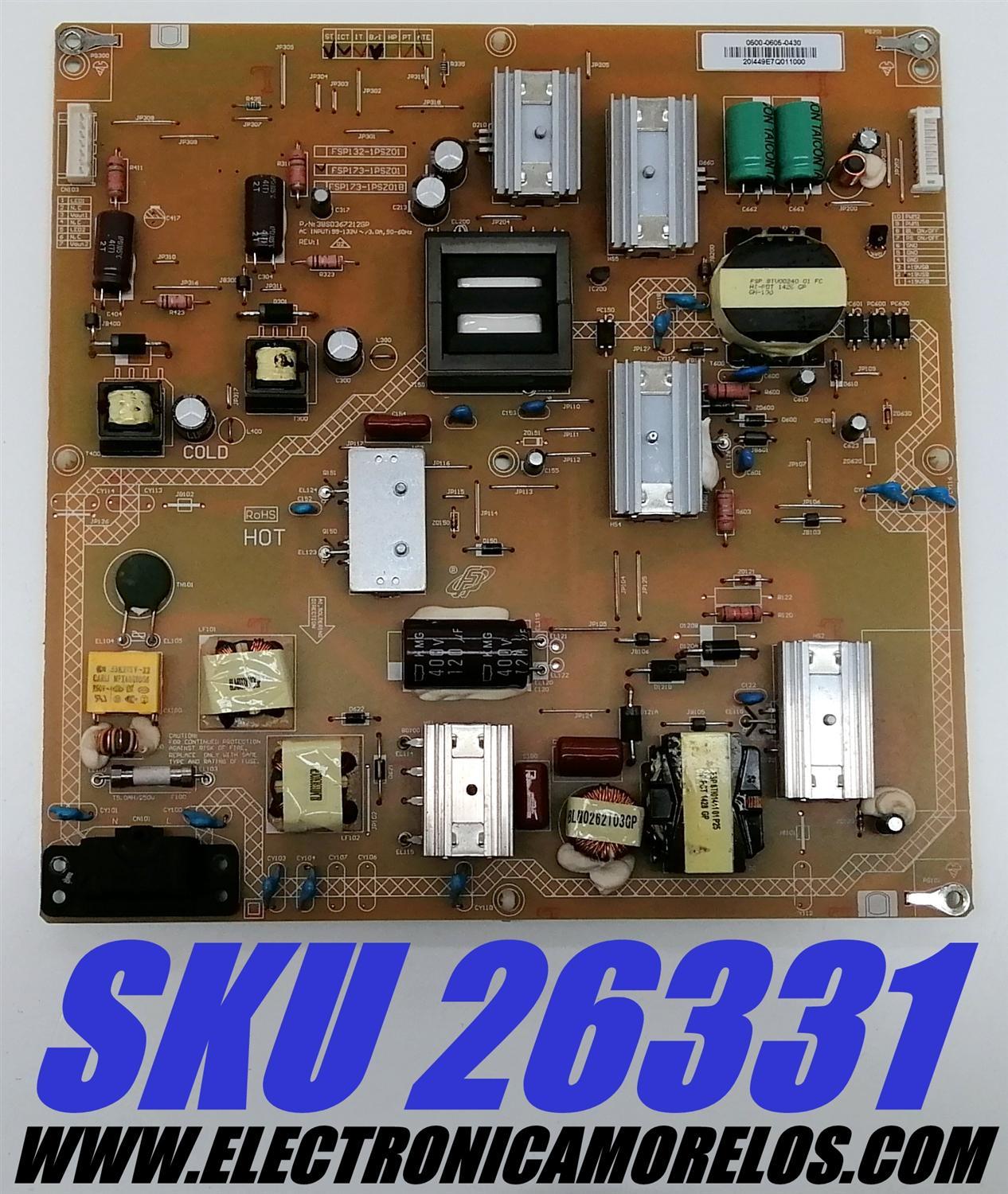 FUENTE DE PODER PARA TV JVC / NUMERO DE PARTE 050006050430 / 0500-0605-0430 / FSP173-1PSZ01 / 3BS0367212GP / DISPLAY T550HVN03.2 / MODELO EM55FTR