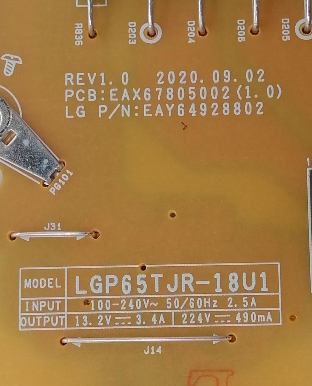 FUENTE DE PODER PARA TV LG / NUMERO DE PARTE EAY64928802 / LGP65TJR-18U1 / EAX67805002 / 64928802 / EAX67805002(1.0) / MODELO 65UK6300PUE - Imagen 3